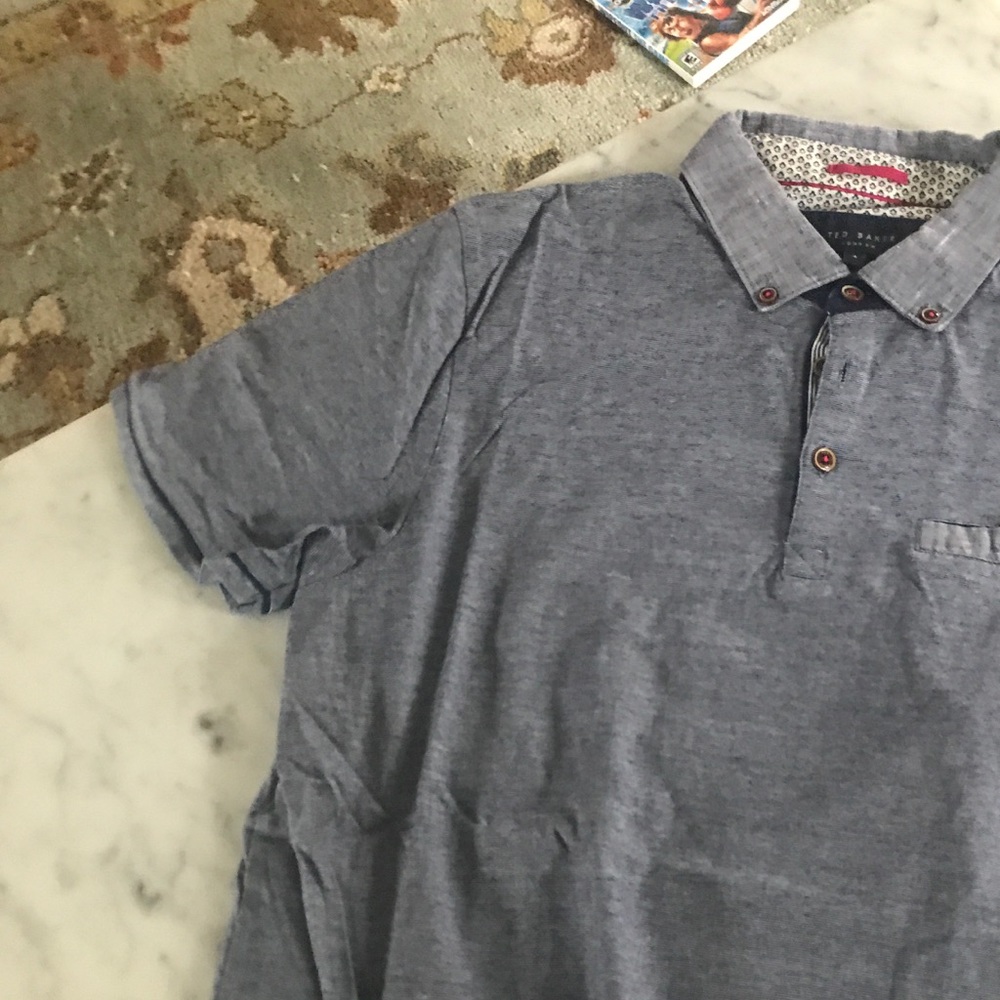 Ted Baker..Short sleeve subtle thin navy stripes.